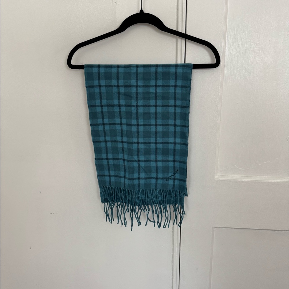 Coach - Blue Plaid Scarf with Fringe | Like New